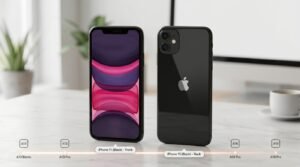 Linha do tempo comparativa do iPhone 11 ao iPhone 16 com selo Compare e Economize