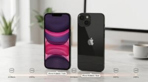 Linha do tempo comparativa do iPhone 11 ao iPhone 16 com selo Compare e Economize